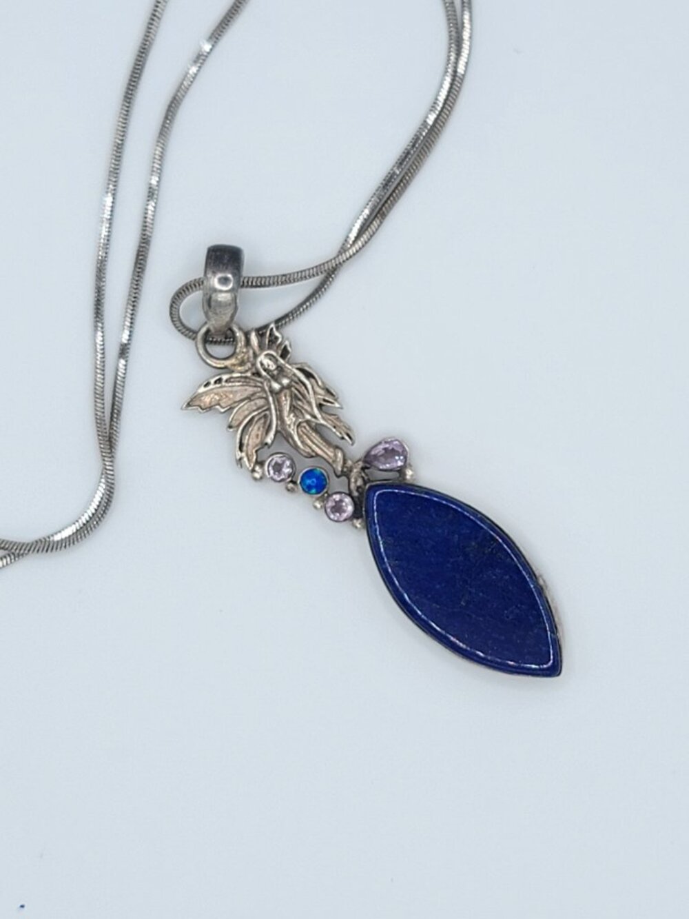 Lapis Amethyst 925 Sterling Silver Fairy Pendant